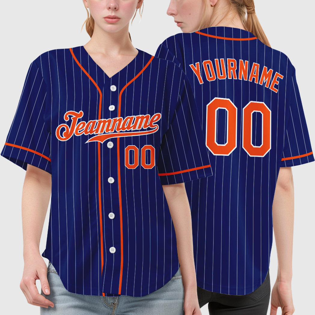 Custom Royal White Orange Piping Pinstripe Baseball Jersey