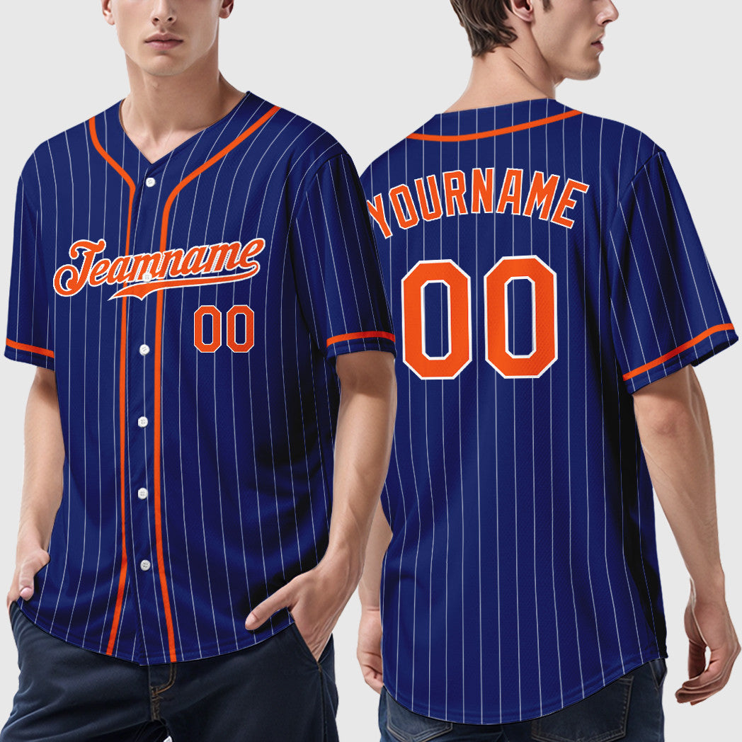 Custom Royal White Orange Piping Pinstripe Baseball Jersey