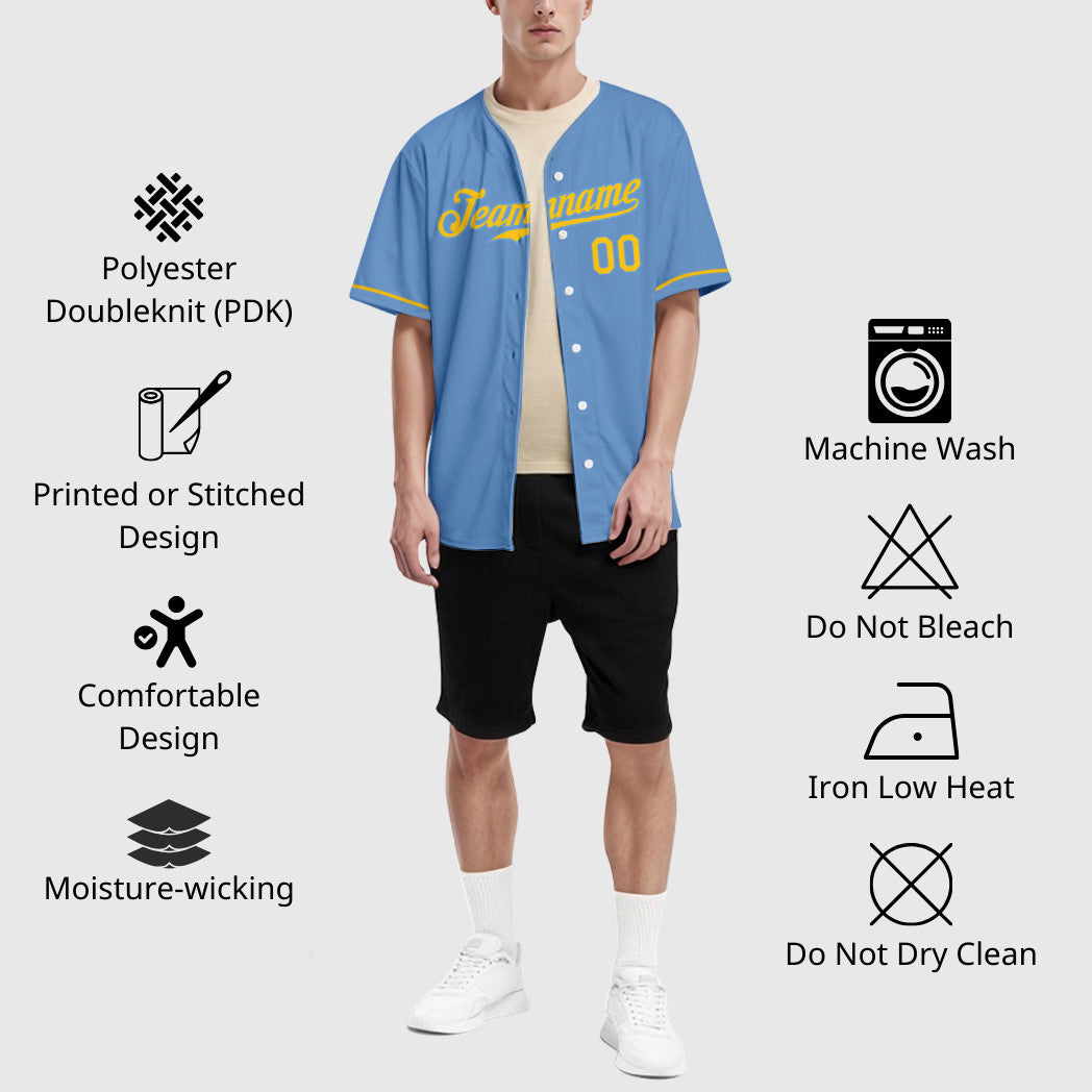 Custom Light Blue Yellow Yellow Baseball Jersey
