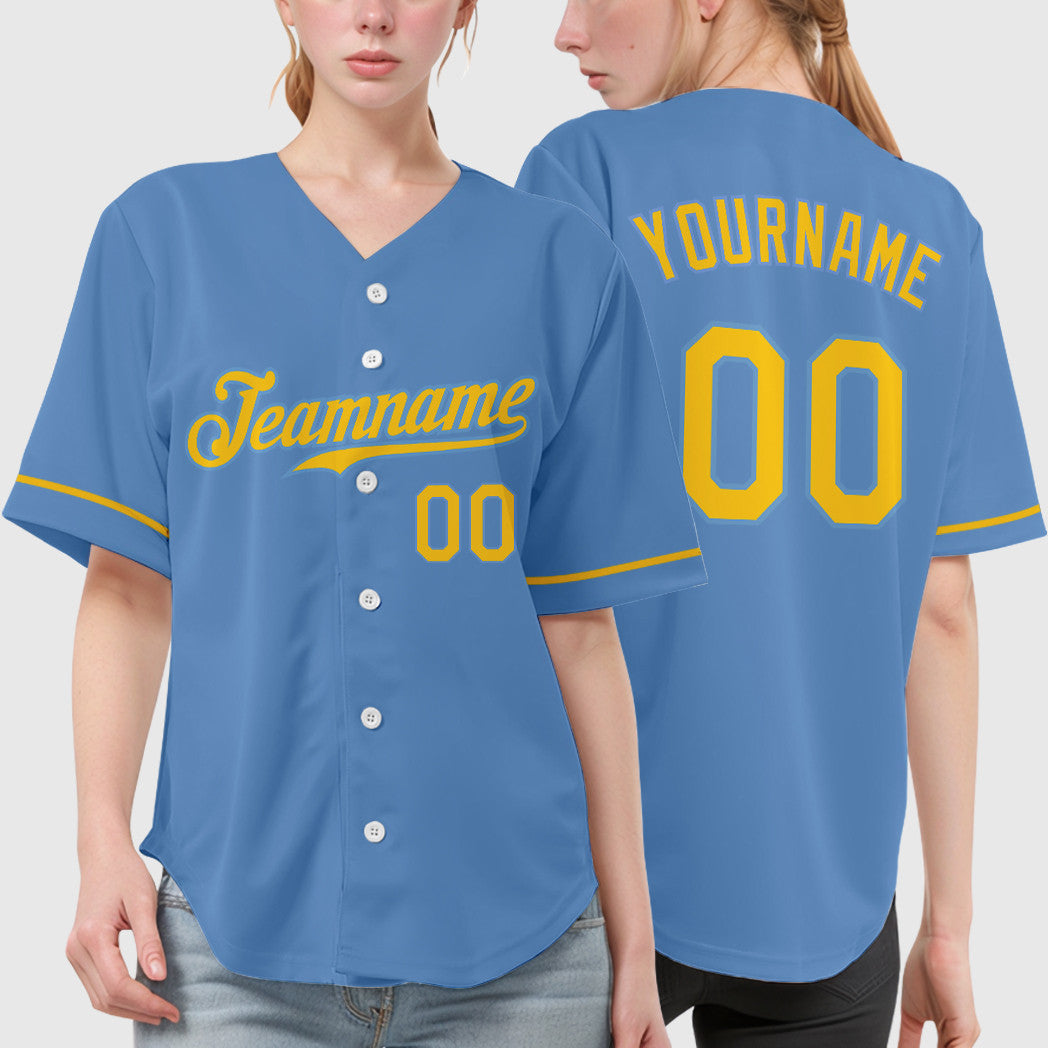 Custom Light Blue Yellow Yellow Baseball Jersey