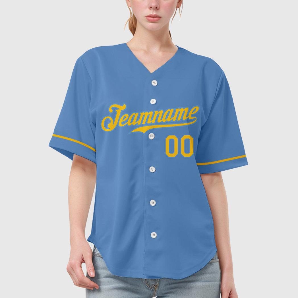 Custom Light Blue Yellow Yellow Baseball Jersey