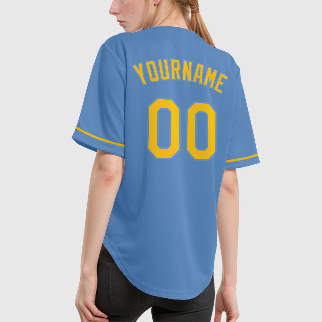 Custom Light Blue Yellow Yellow Baseball Jersey