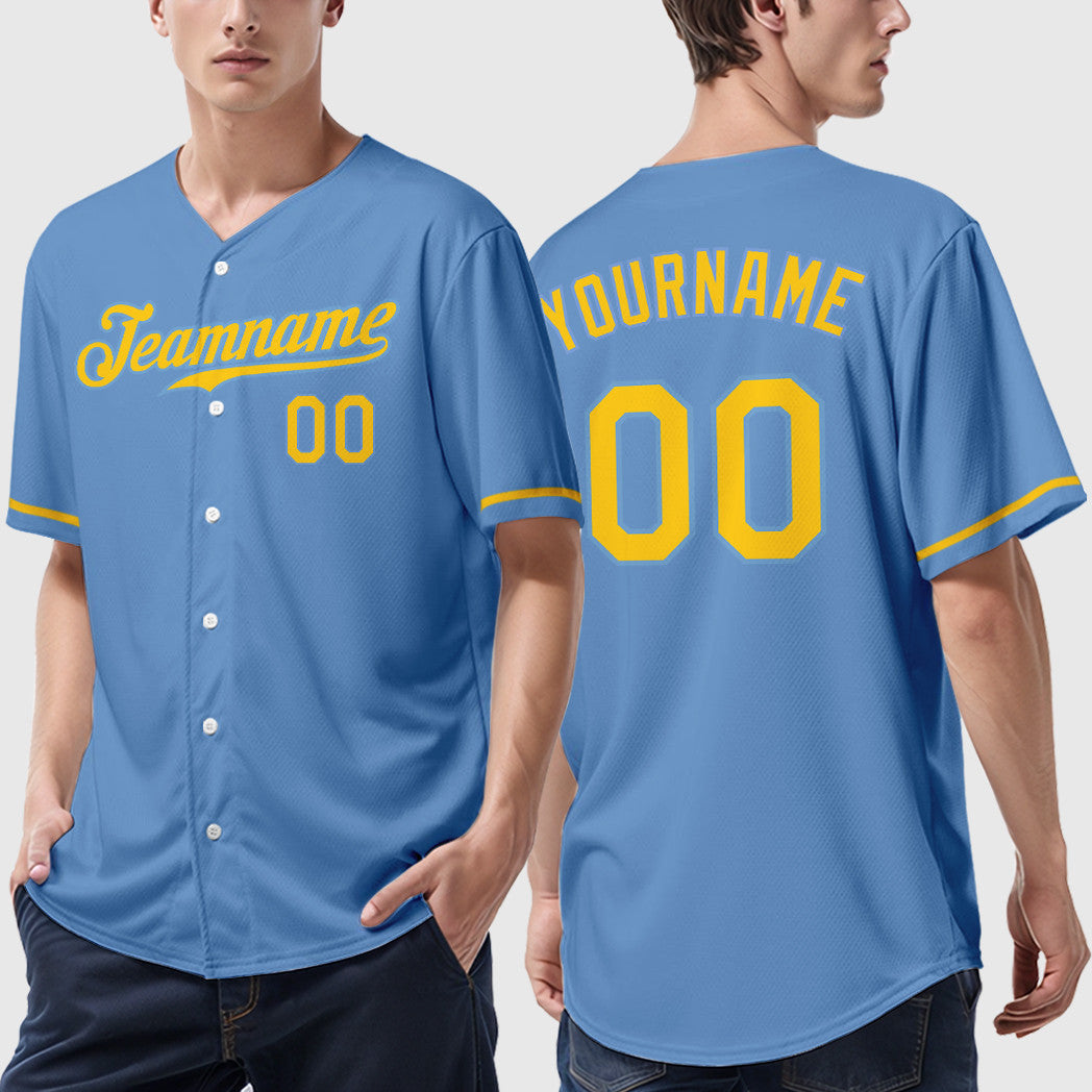Custom Light Blue Yellow Yellow Baseball Jersey