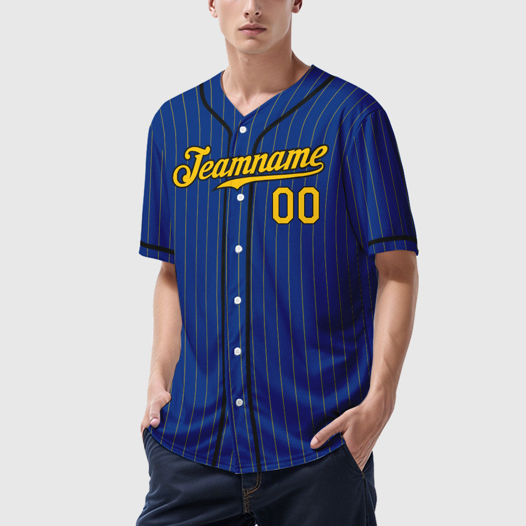 Custom Royal Yellow Black Piping Pinstripe Baseball Jersey