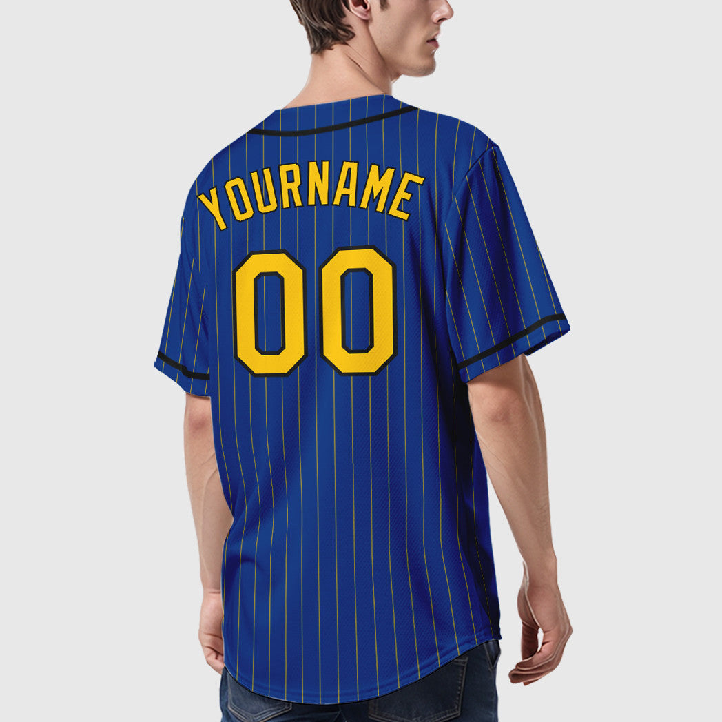 Custom Royal Yellow Black Piping Pinstripe Baseball Jersey