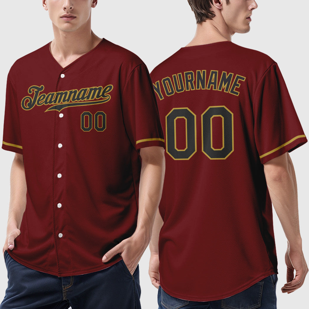 Custom Crimson Black Old Gold Baseball Jersey