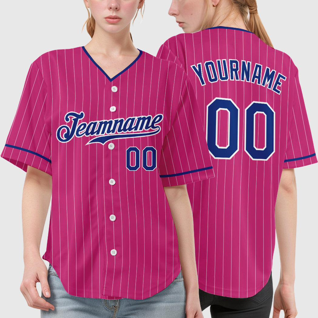 Custom Pink White Royal Pinstripe Baseball Jersey