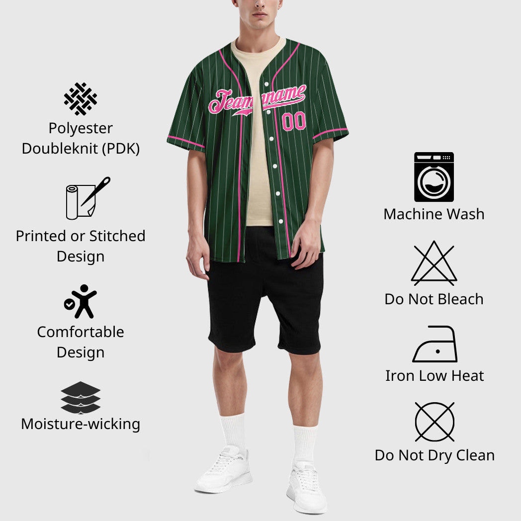 Custom Green White Pink Piping Pinstripe Baseball Jersey