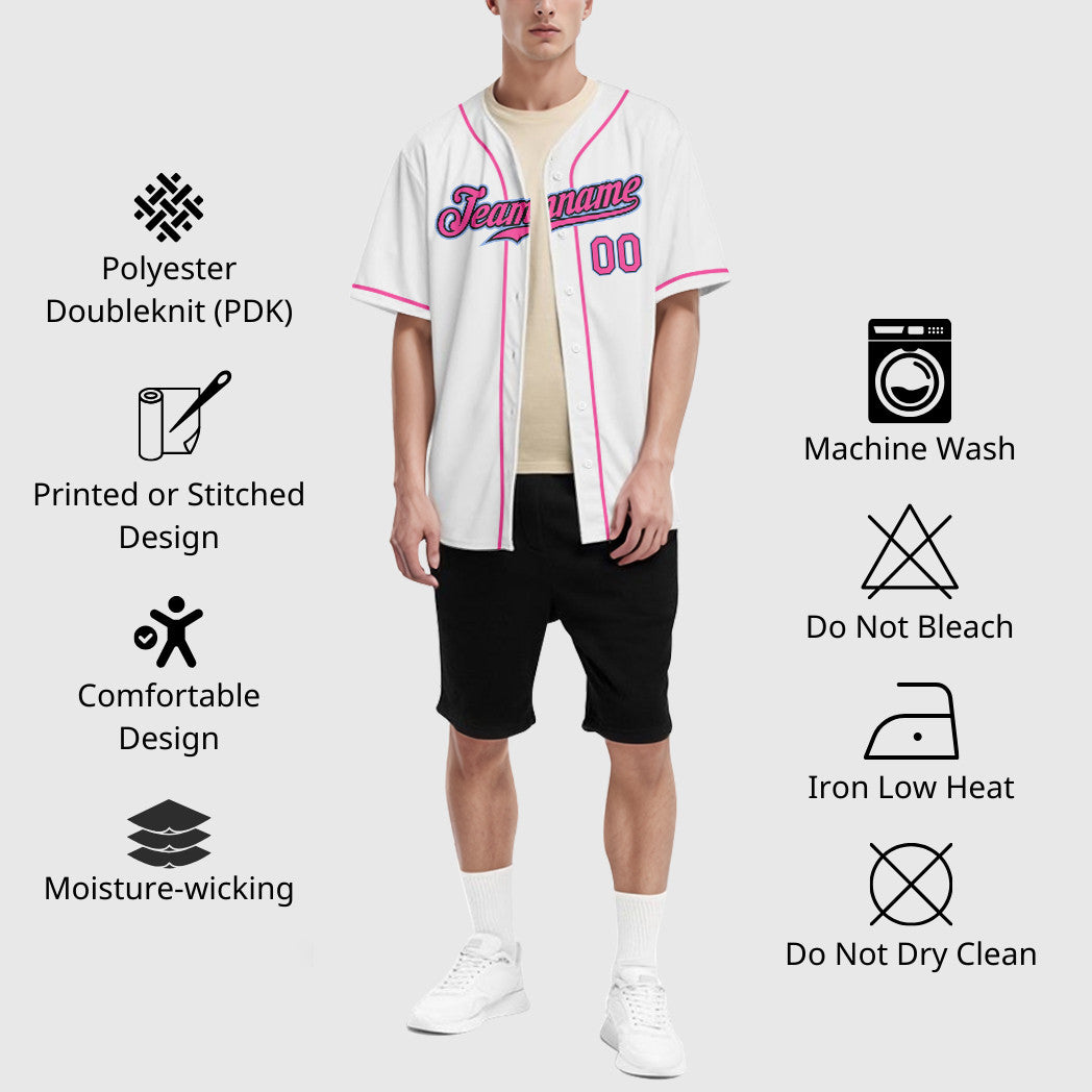 Custom White Black Pink-Light Blue Sleeve Baseball Jersey
