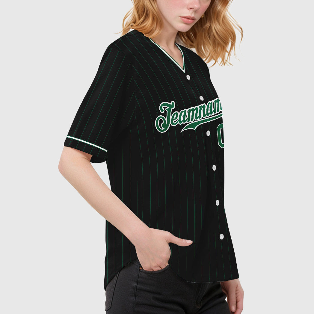 Custom Black Kelly Green Kelly Green-White Pinstripe Baseball Jersey