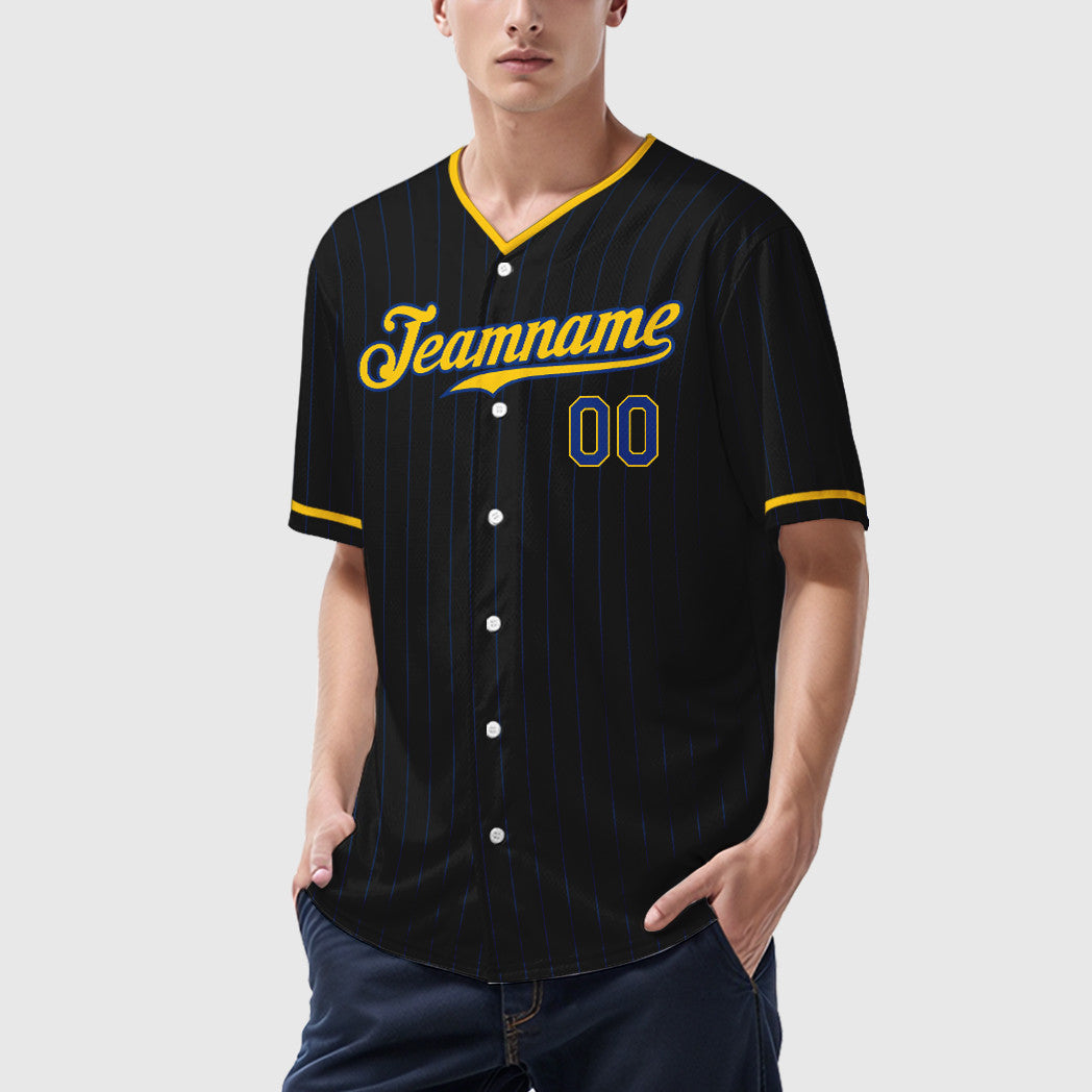 Custom Black Royal Royal-Yellow Pinstripe Baseball Jersey