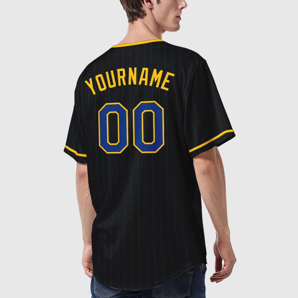 Custom Black Royal Royal-Yellow Pinstripe Baseball Jersey