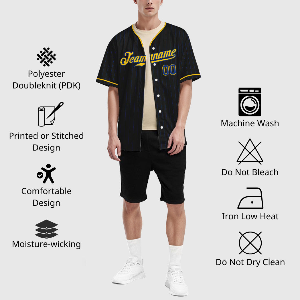 Custom Black Royal Royal-Yellow Pinstripe Baseball Jersey