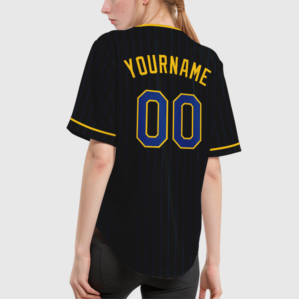 Custom Black Royal Royal-Yellow Pinstripe Baseball Jersey