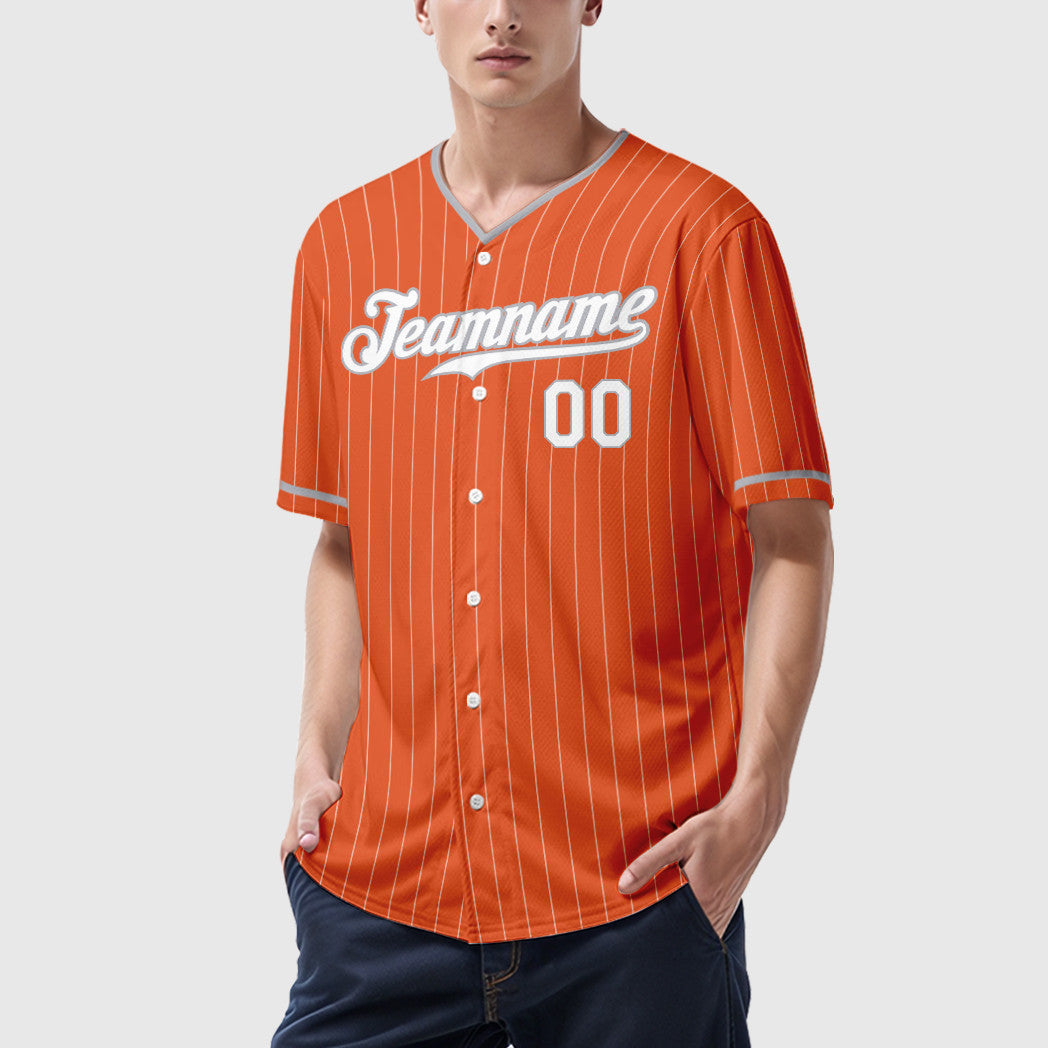 Custom Orange White Gray Pinstripe Baseball Jersey