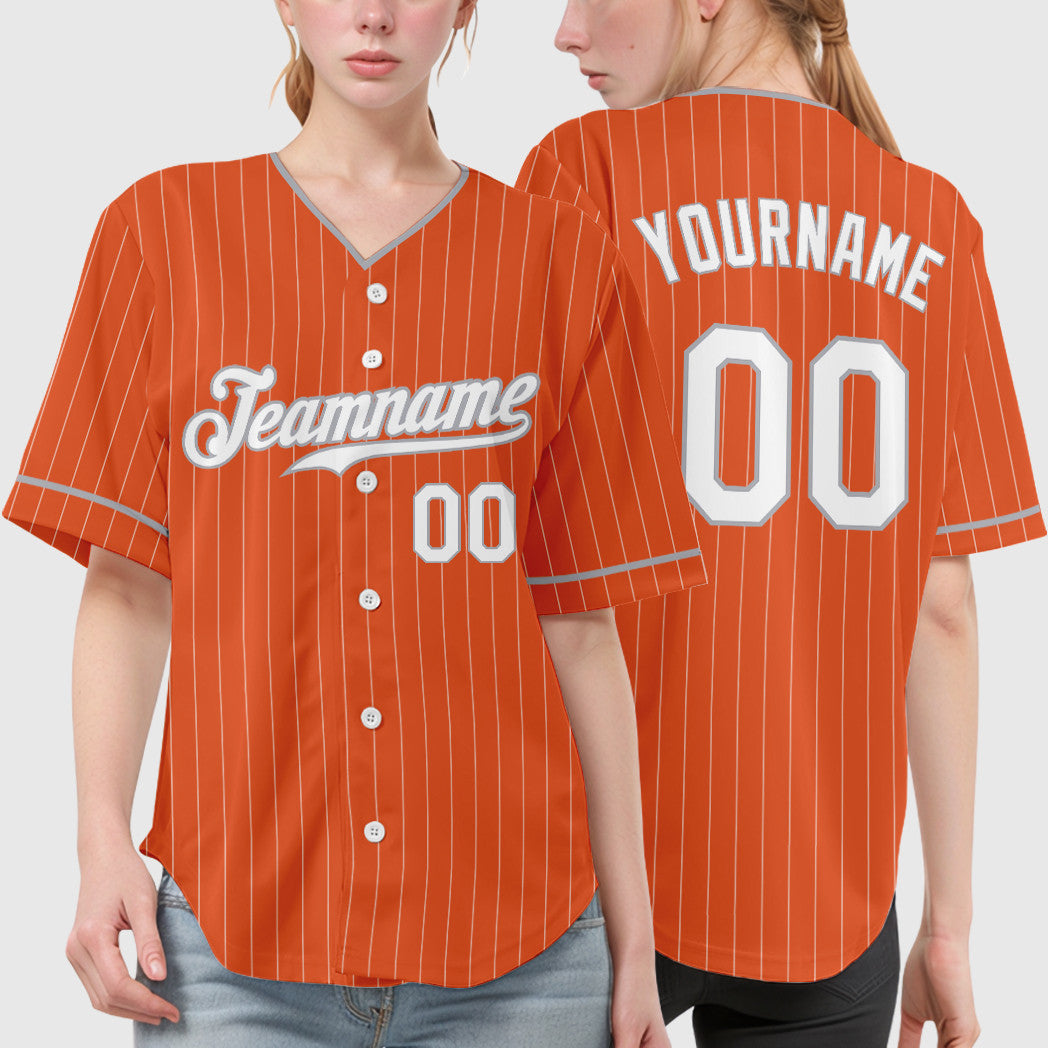 Custom Orange White Gray Pinstripe Baseball Jersey