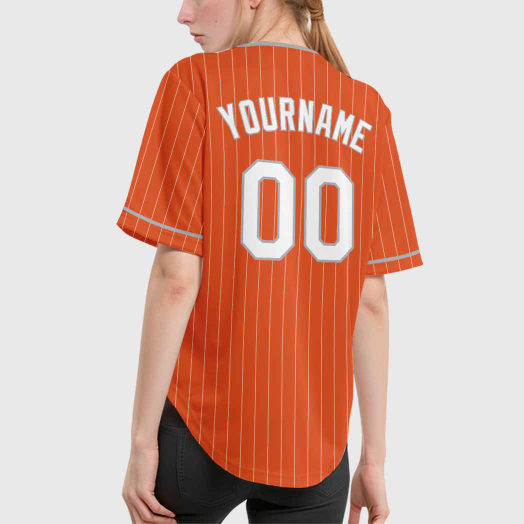 Custom Orange White Gray Pinstripe Baseball Jersey