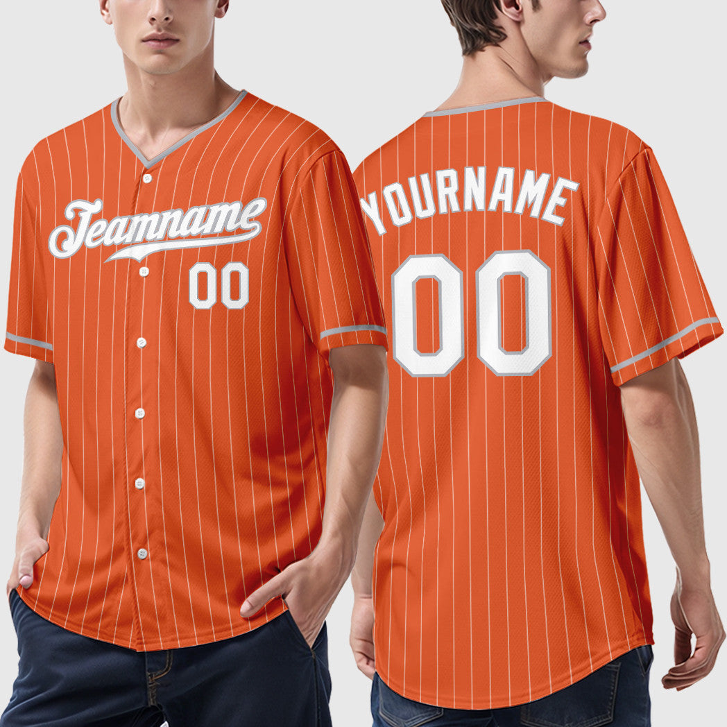 Custom Orange White Gray Pinstripe Baseball Jersey