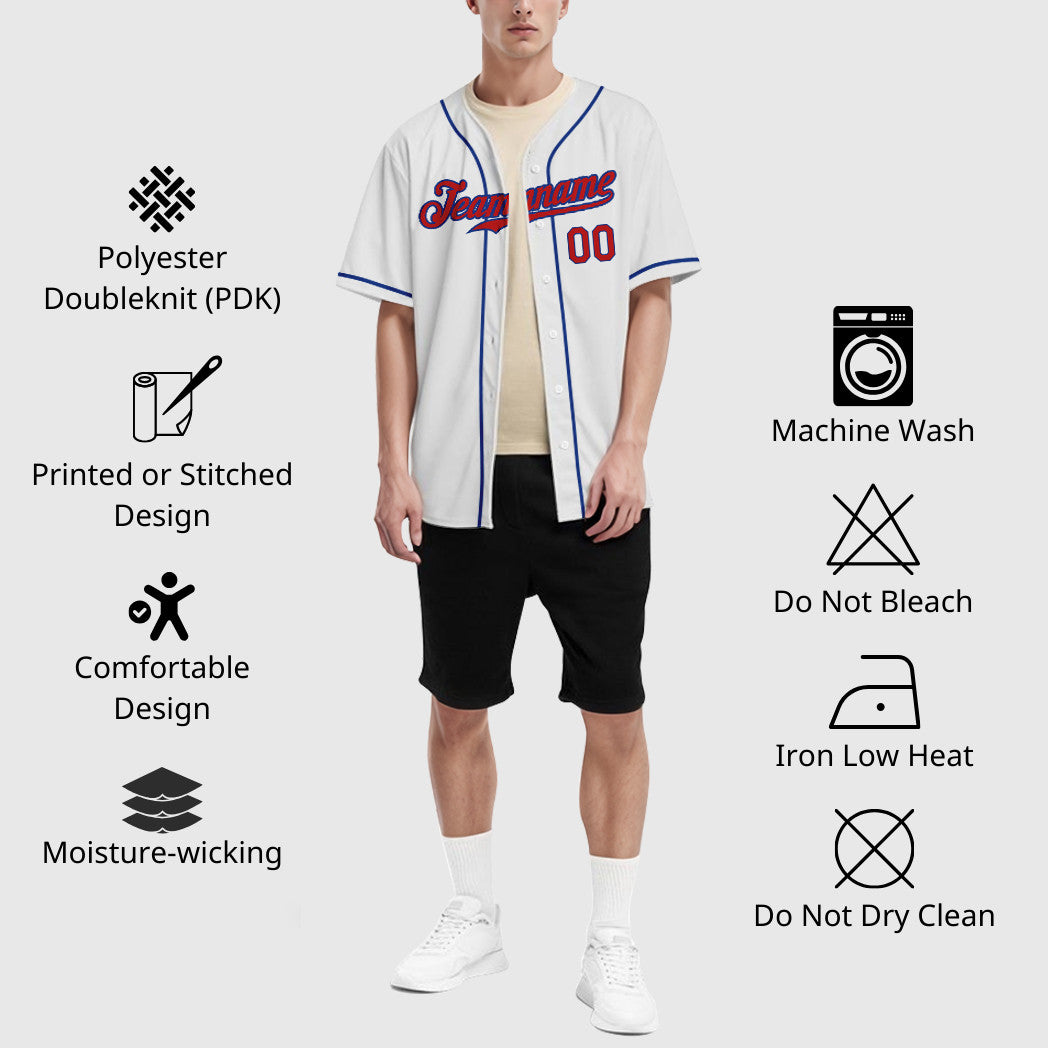 Custom White Red Red-Royal Sleeve Baseball Jersey