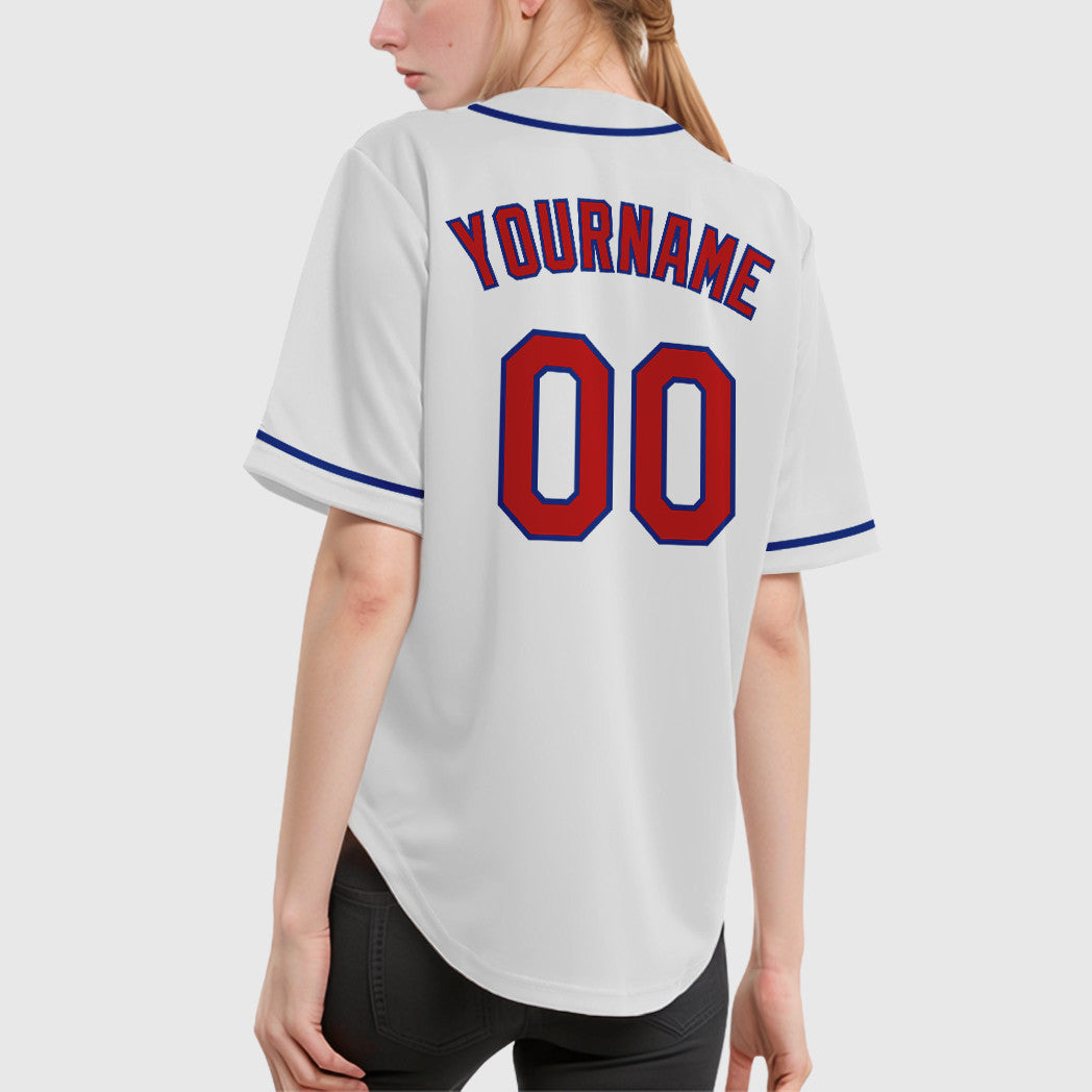Custom White Red Red-Royal Sleeve Baseball Jersey