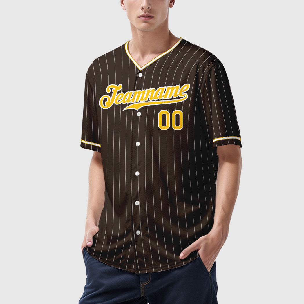 Custom Brown White Gold Pinstripe Baseball Jersey