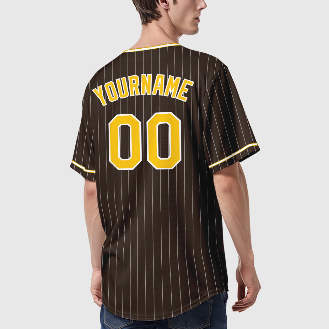 Custom Brown White Gold Pinstripe Baseball Jersey