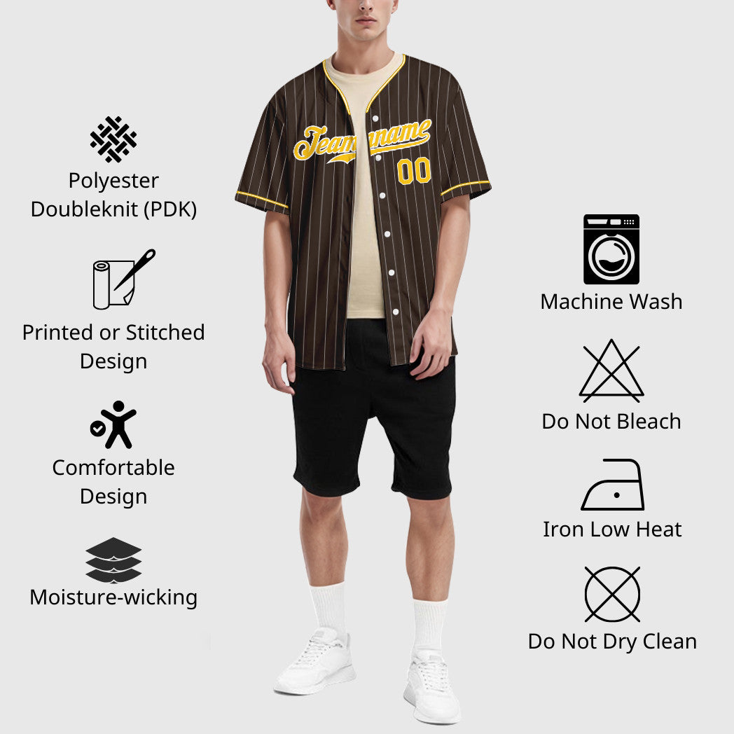 Custom Brown White Gold Pinstripe Baseball Jersey