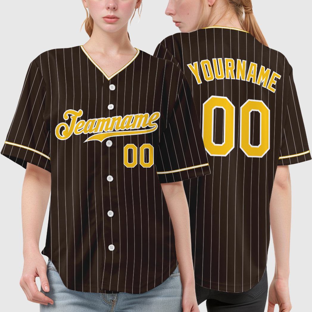 Custom Brown White Gold Pinstripe Baseball Jersey