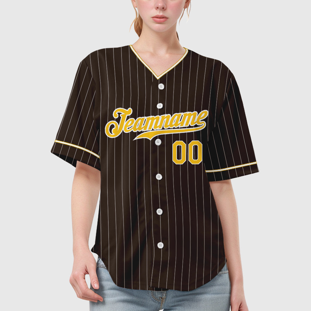 Custom Brown White Gold Pinstripe Baseball Jersey