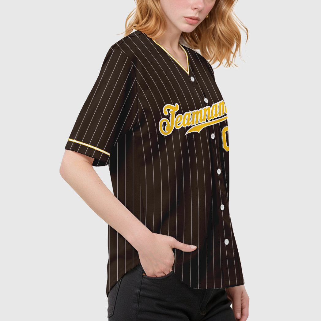 Custom Brown White Gold Pinstripe Baseball Jersey