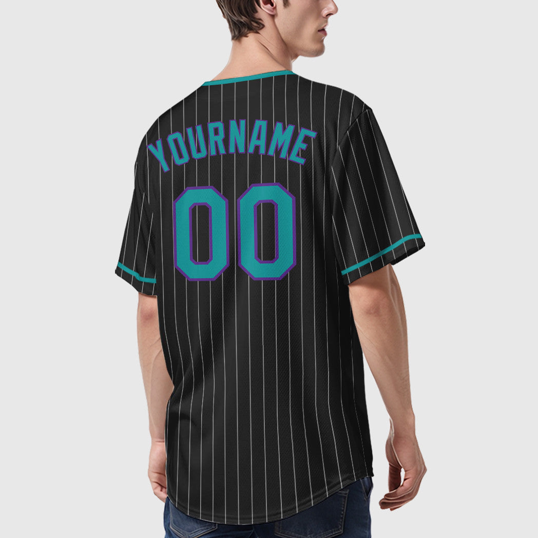 Custom Black White Teal-Purple Pinstripe Baseball Jersey