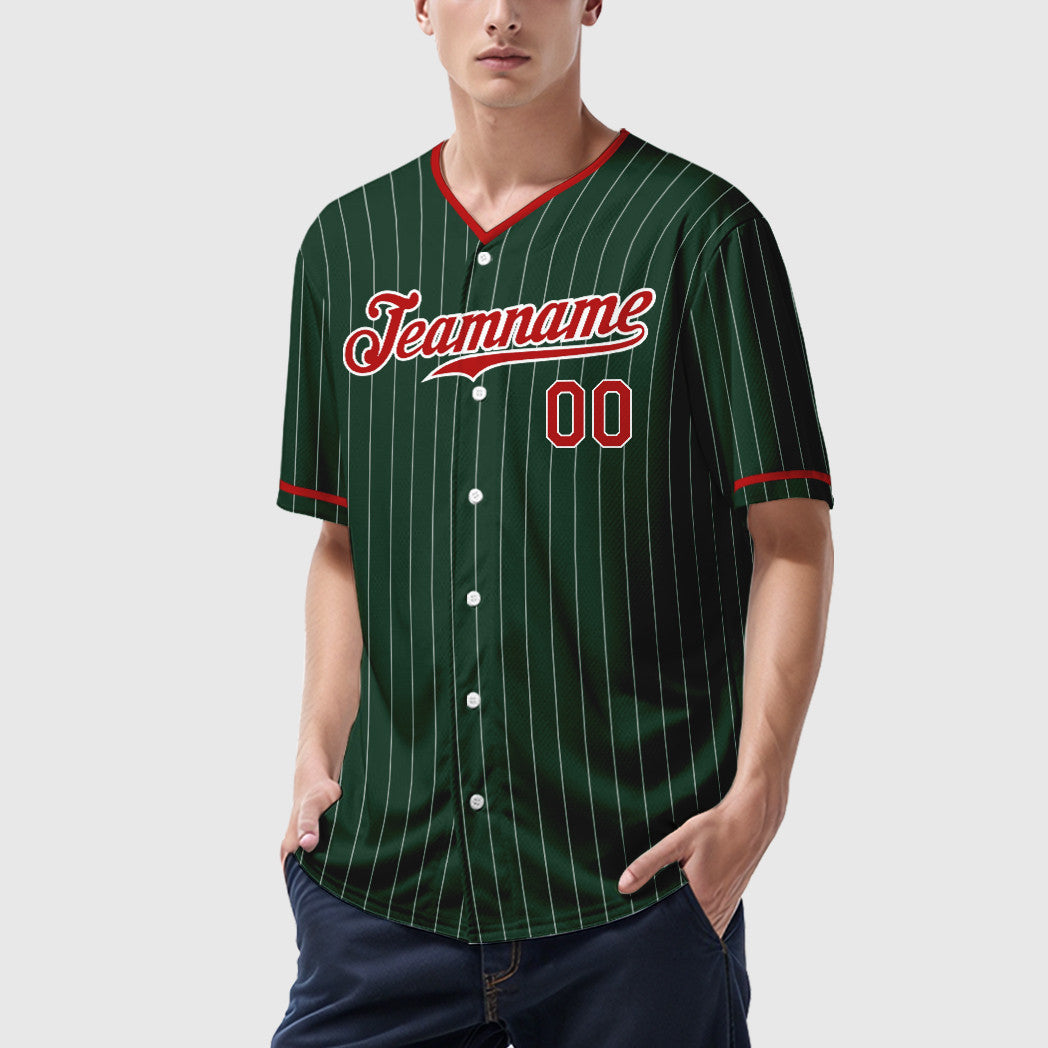 Custom Green White Red Pinstripe Baseball Jersey