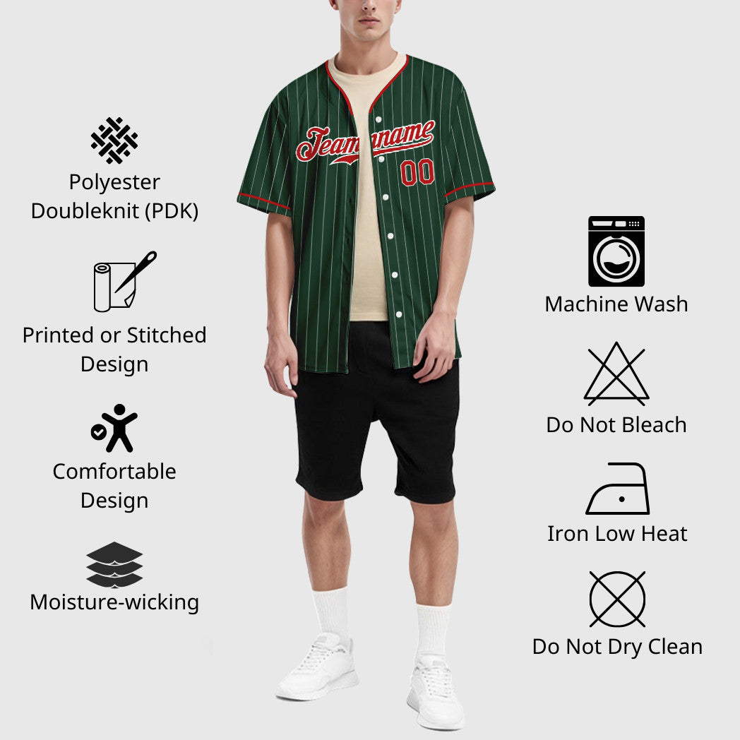 Custom Green White Red Pinstripe Baseball Jersey