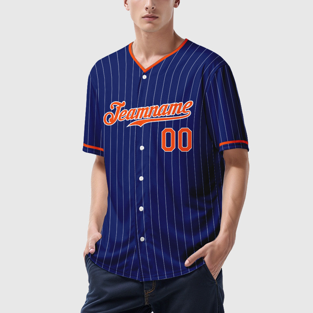 Custom Royal White Orange Pinstripe Baseball Jersey