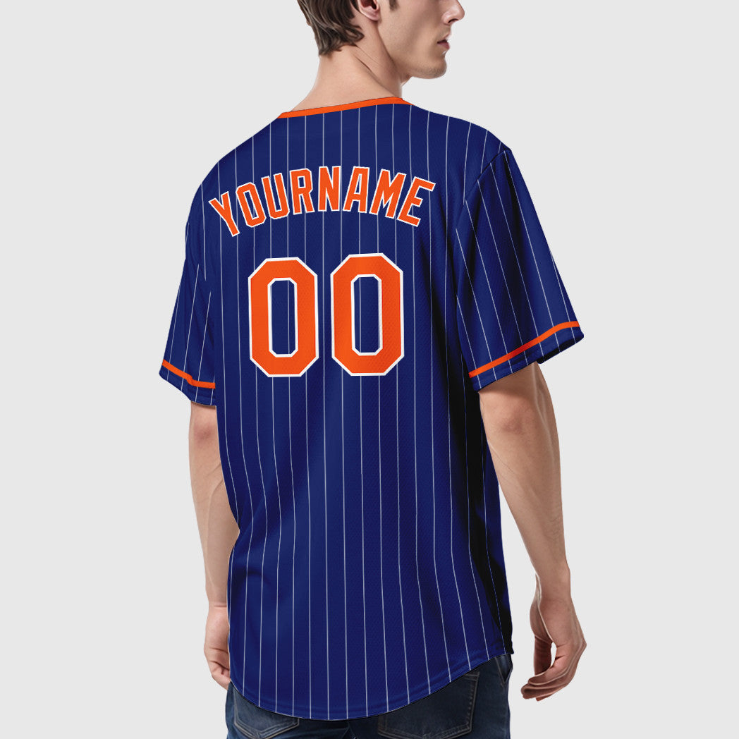 Custom Royal White Orange Pinstripe Baseball Jersey