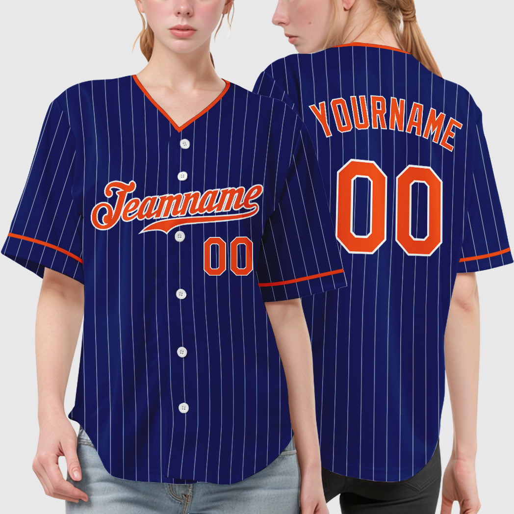 Custom Royal White Orange Pinstripe Baseball Jersey