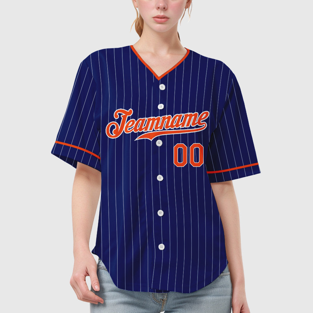 Custom Royal White Orange Pinstripe Baseball Jersey
