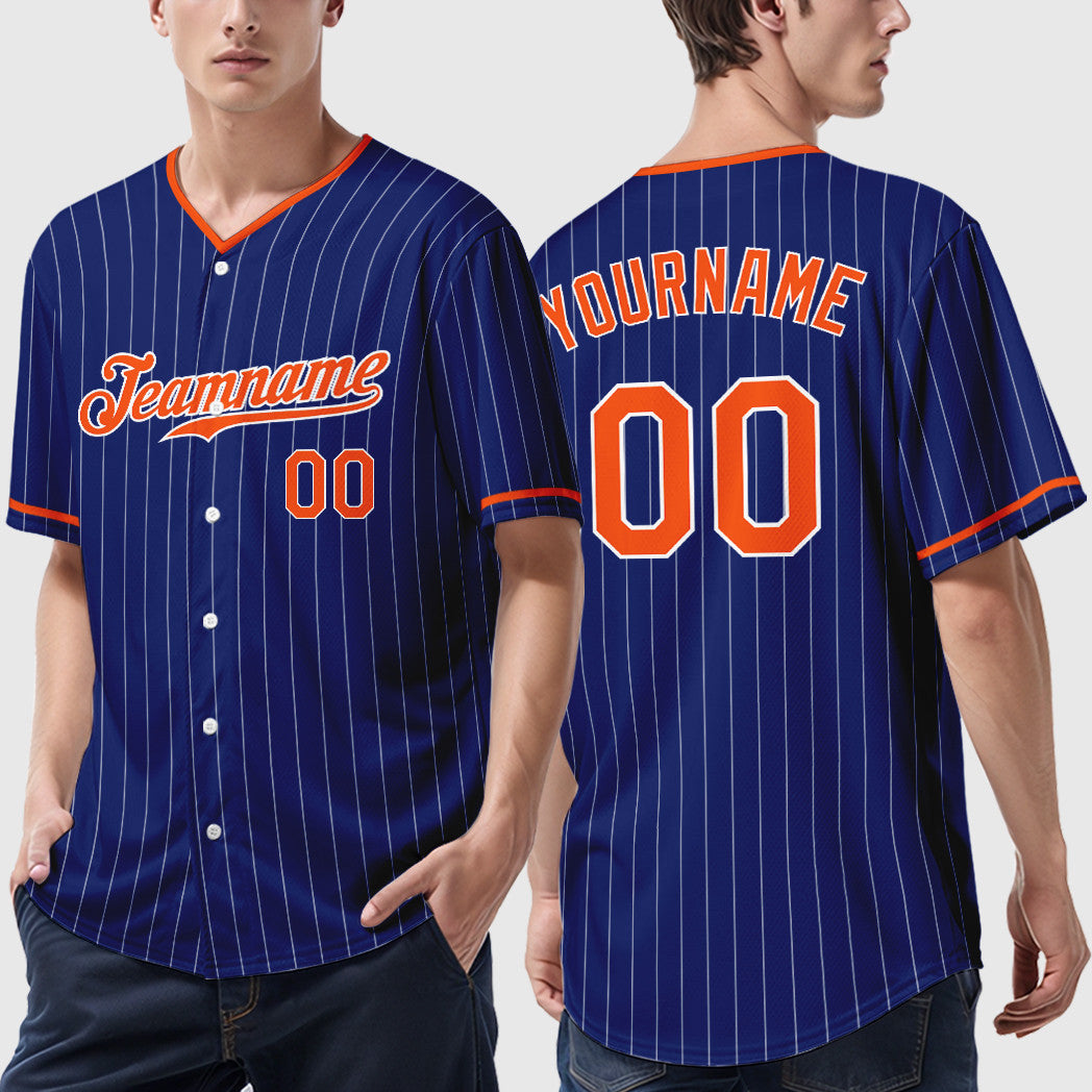 Custom Royal White Orange Pinstripe Baseball Jersey
