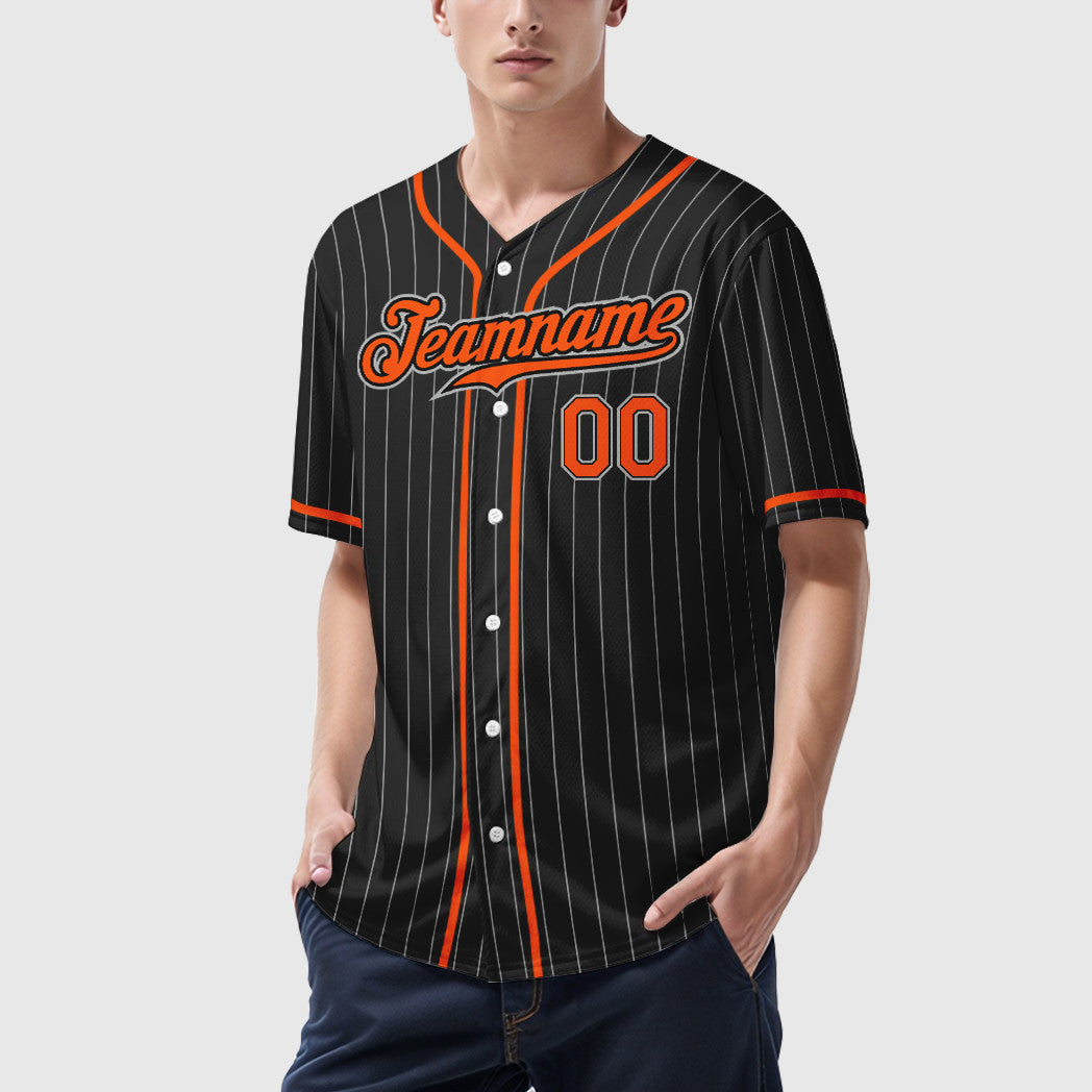 Custom Black Gray Orange Piping Pinstripe Baseball Jersey