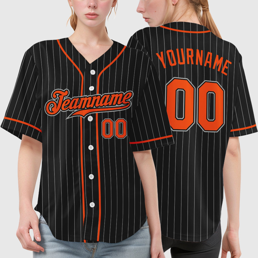 Custom Black Gray Orange Piping Pinstripe Baseball Jersey
