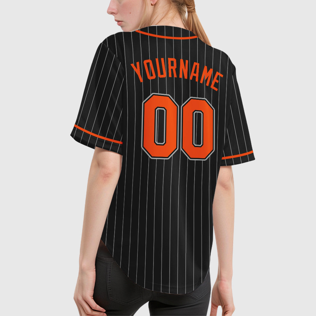 Custom Black Gray Orange Piping Pinstripe Baseball Jersey