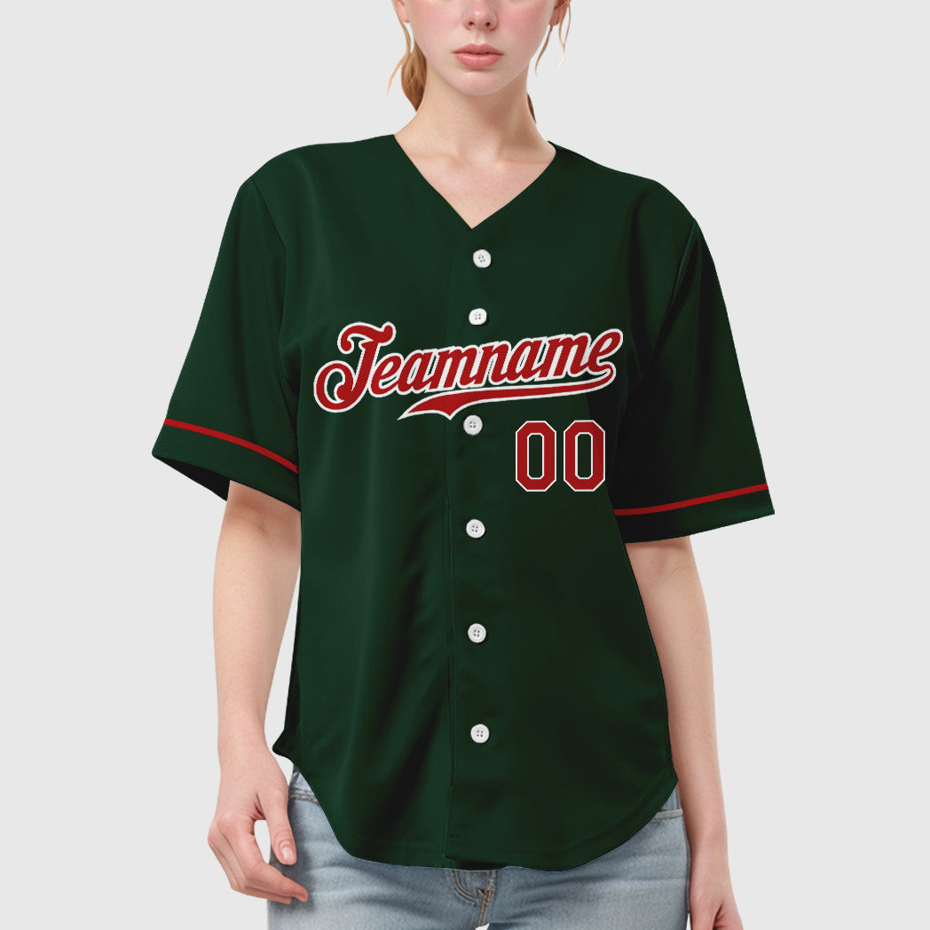 Custom Green White Red Baseball Jersey