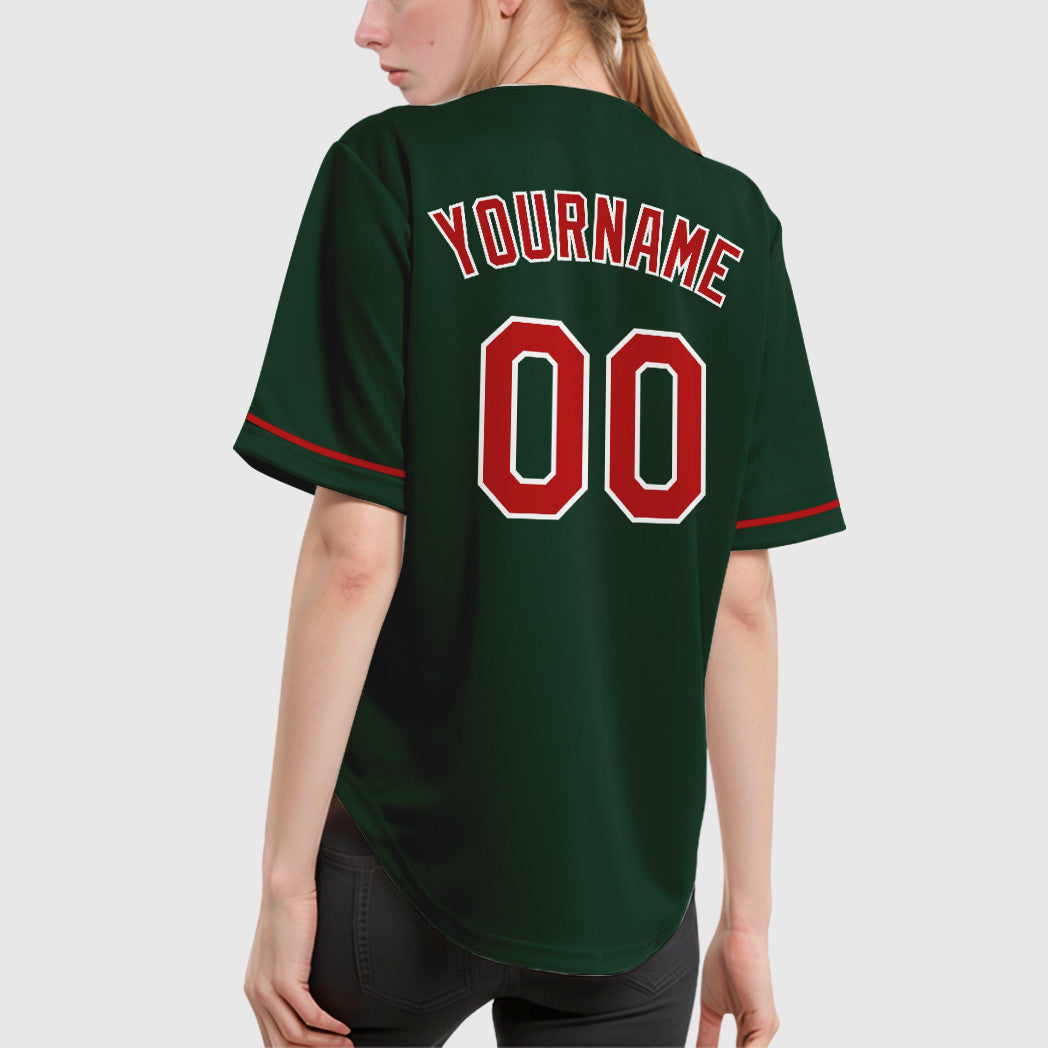 Custom Green White Red Baseball Jersey