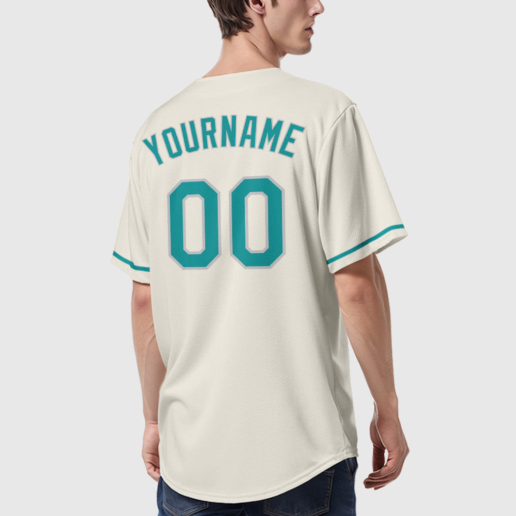 Custom Cream Teal Teal-Gray Baseball Jersey