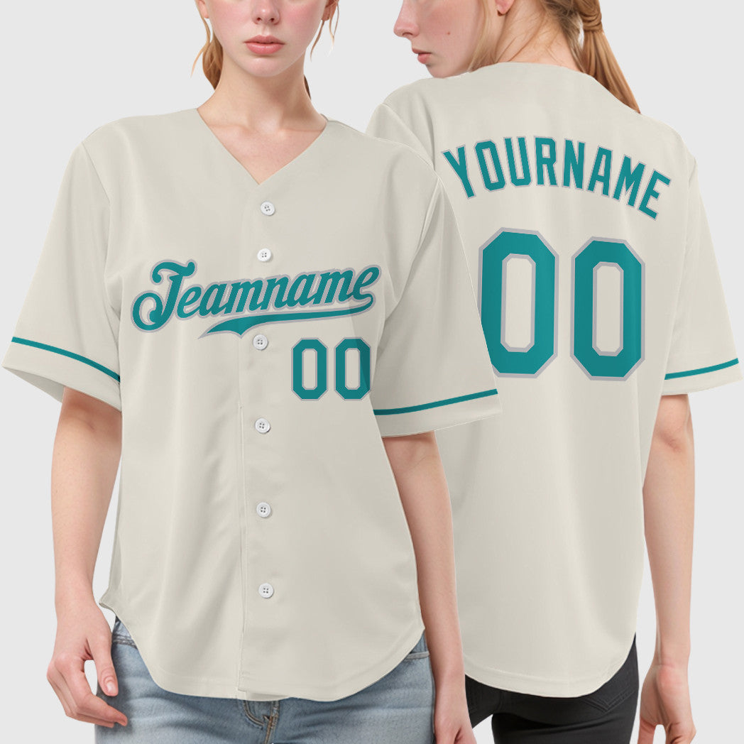 Custom Cream Teal Teal-Gray Baseball Jersey