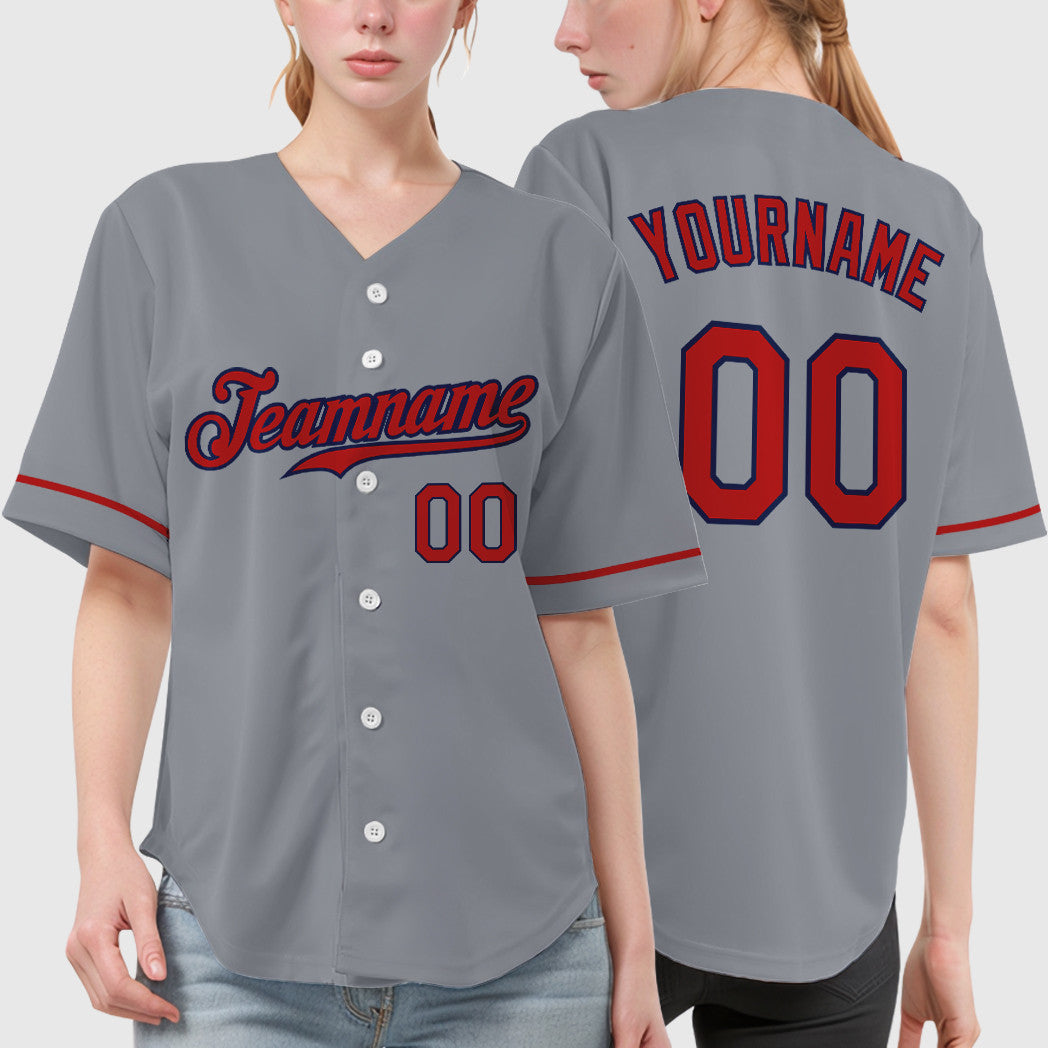 Custom Gray Navy Red Baseball Jersey