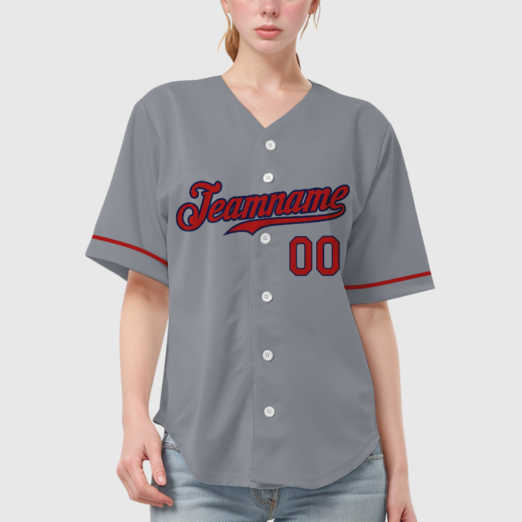 Custom Gray Navy Red Baseball Jersey