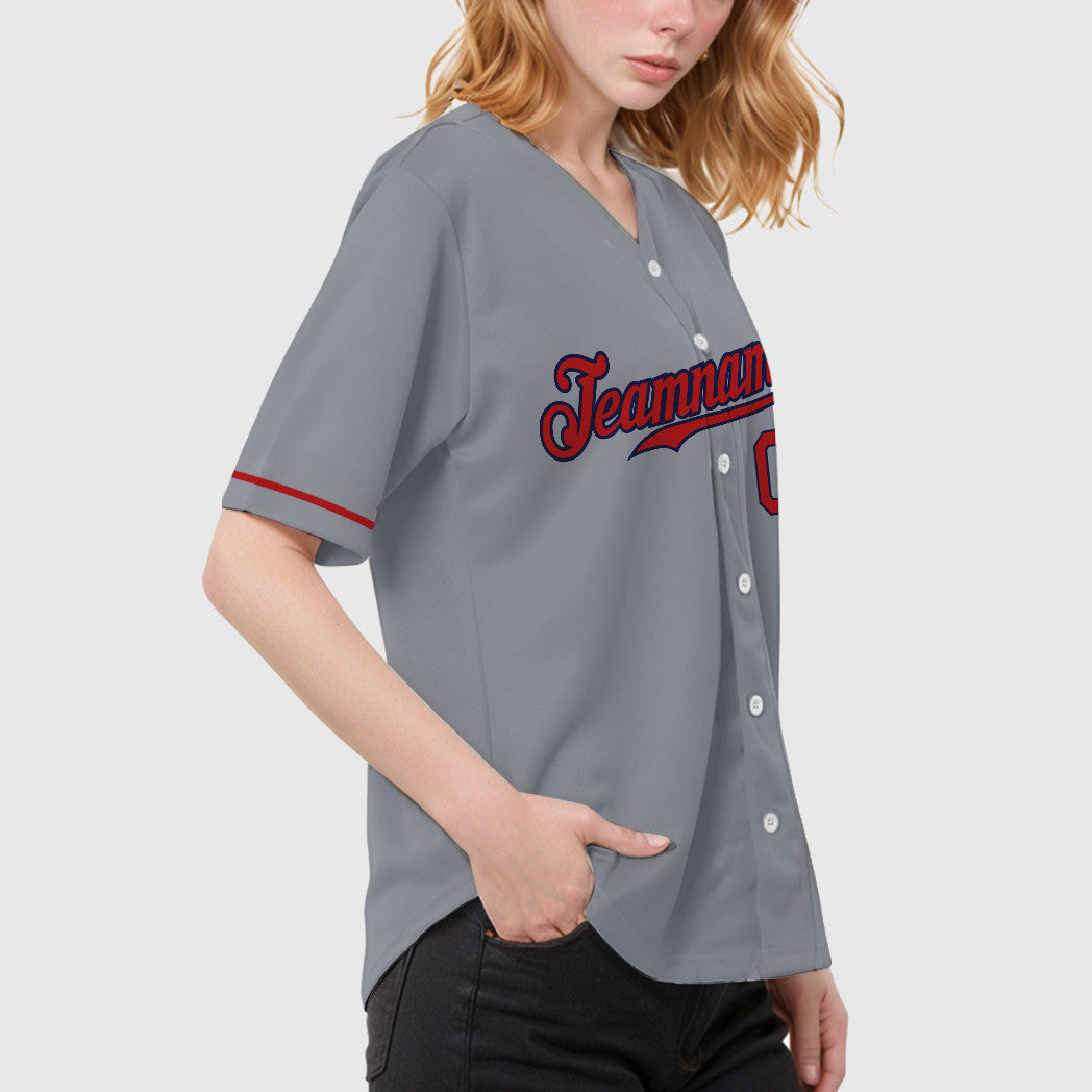 Custom Gray Navy Red Baseball Jersey