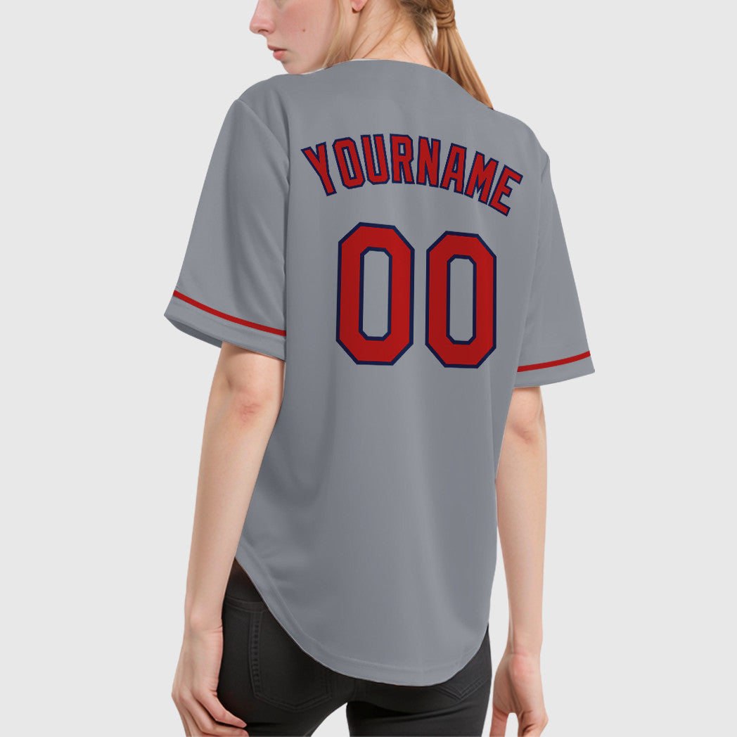 Custom Gray Navy Red Baseball Jersey