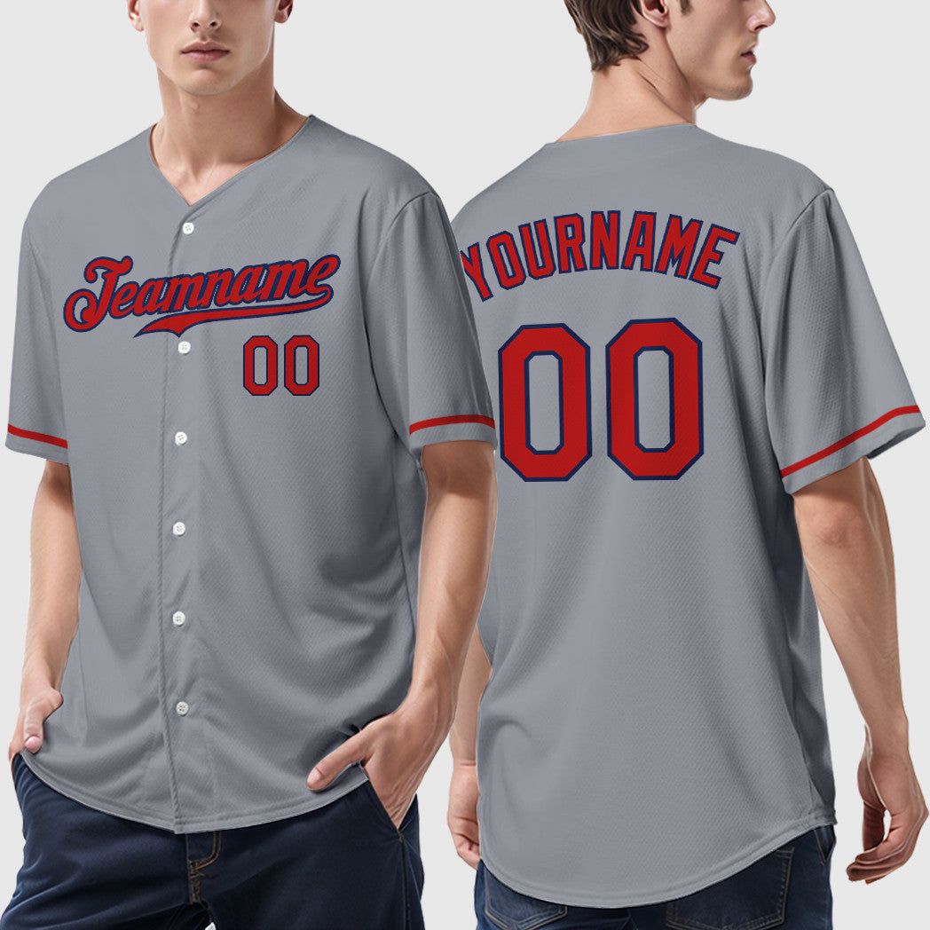 Custom Gray Navy Red Baseball Jersey